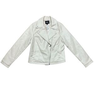 NWT Express Women's Ivory Faux Leather Moto Jacket M Asymmetrical Zip Casual